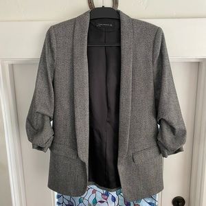 Zara herringbone ruched sleeve blazer